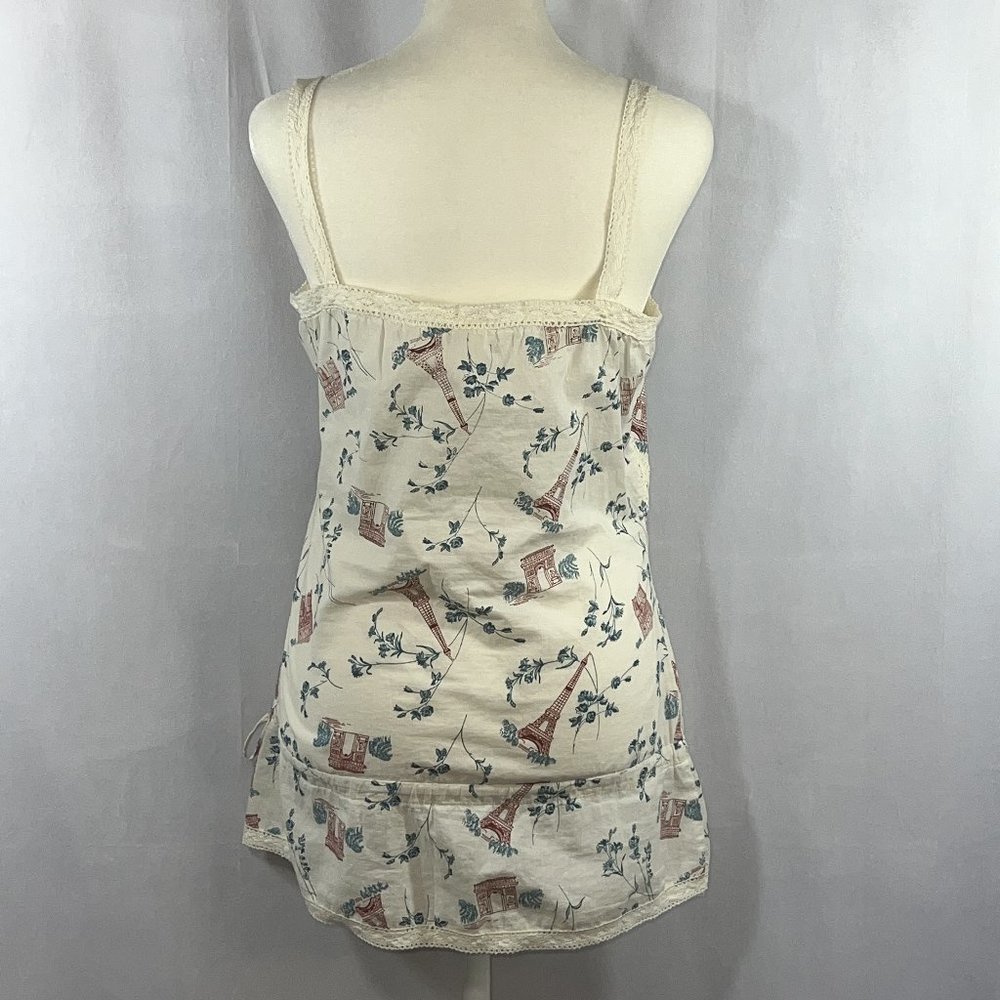 Fossil White & Cream Eiffel Tower Print Sleeveless Cotton Tank Top Size … - Picture 3 of 7